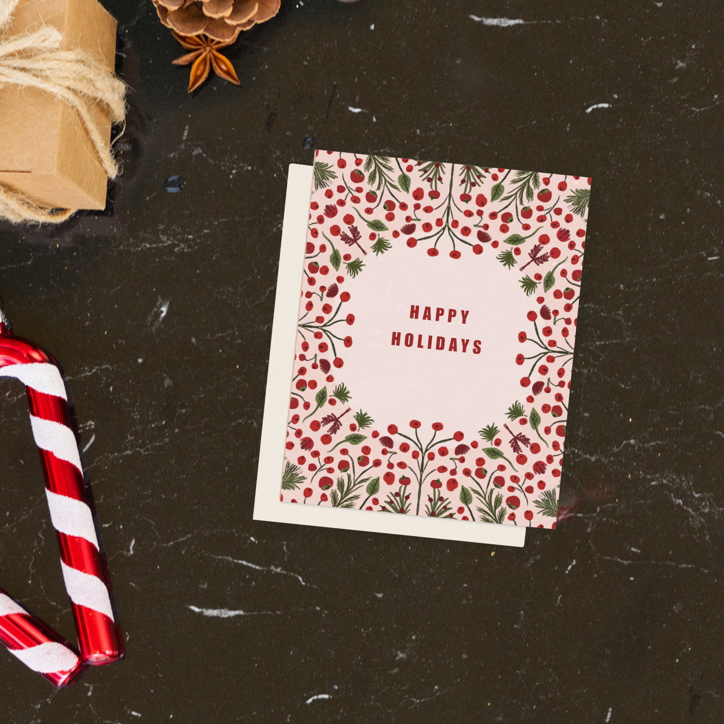 Red Berries Botanical Border Holiday Card