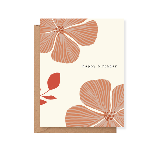 Greeting card with floral design and 'happy birthday' text on a white background