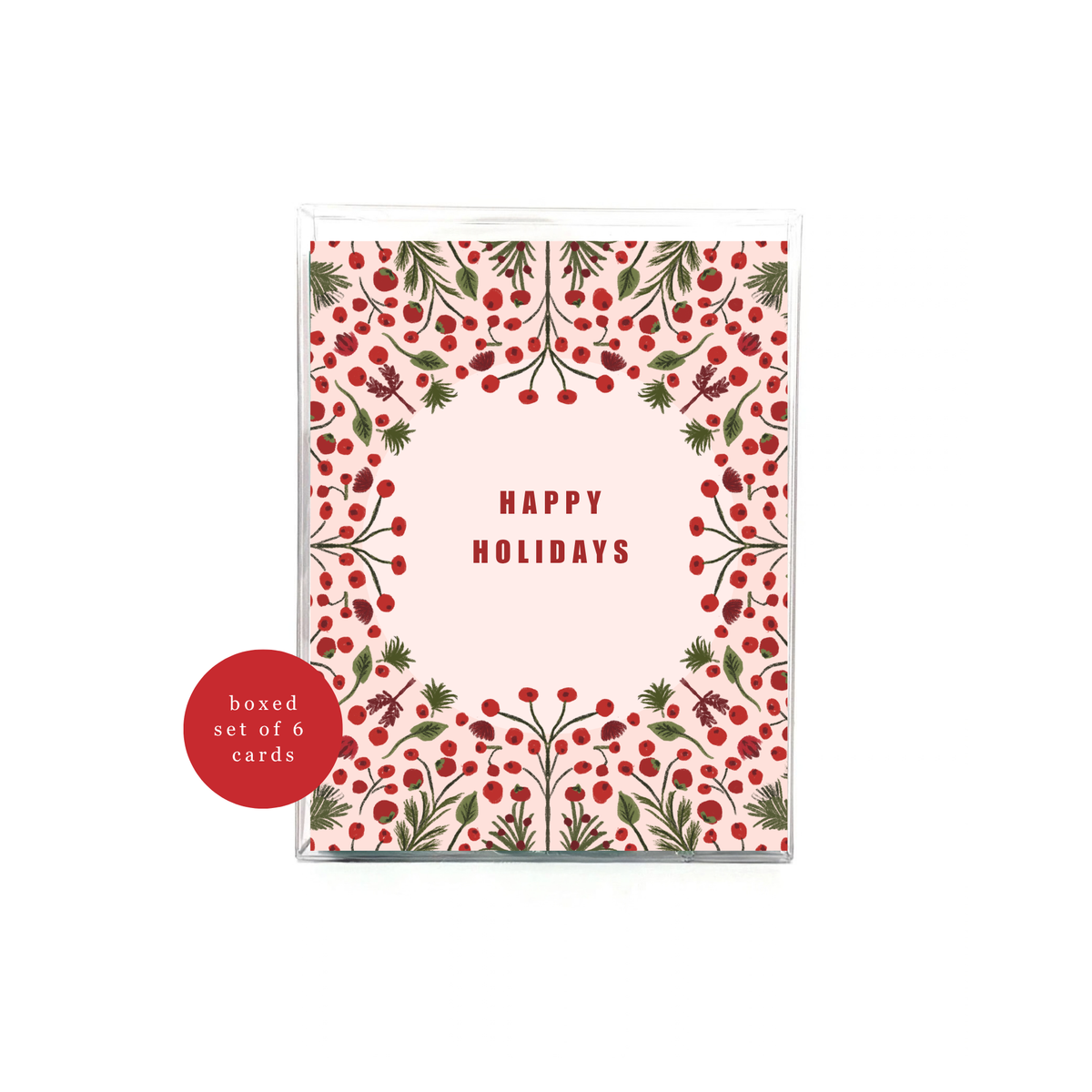 Red Berries Border Christmas Card-Box Set of 6